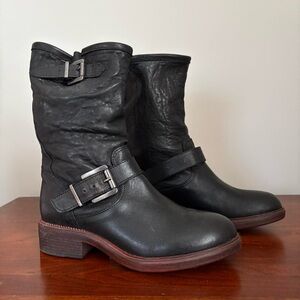 Cordani Pike black distressed leather slouchy moto buckle engineer biker boots